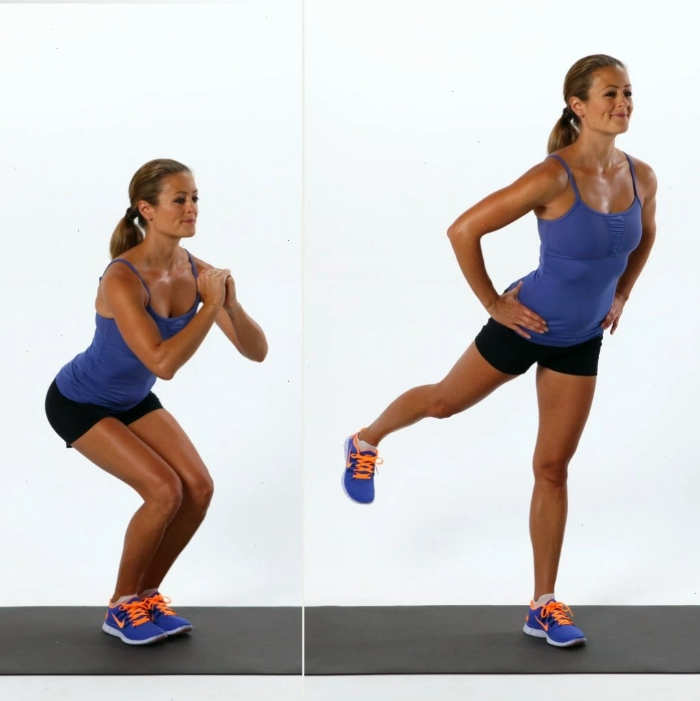 Ảnh minh họa động tác Back Kick Squat đá chân về sau khi đứng lên
