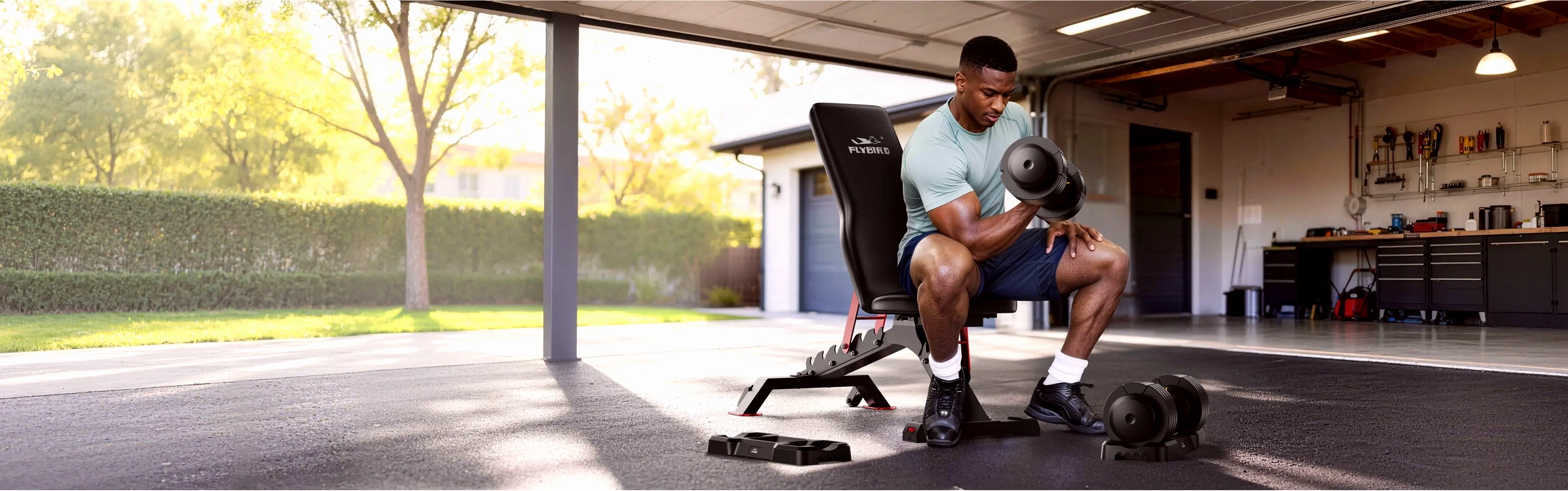 Ghế tạ đa năng FED Fitness Flybird Series WB9 có giá đỡ tay cuốn