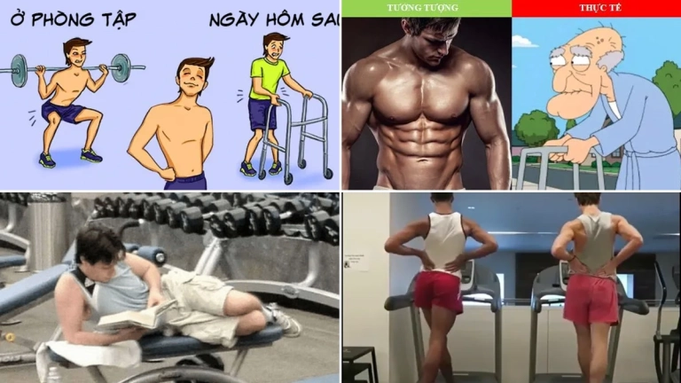 Hình ảnh tập gym hài hước tạo động lực và giải trí