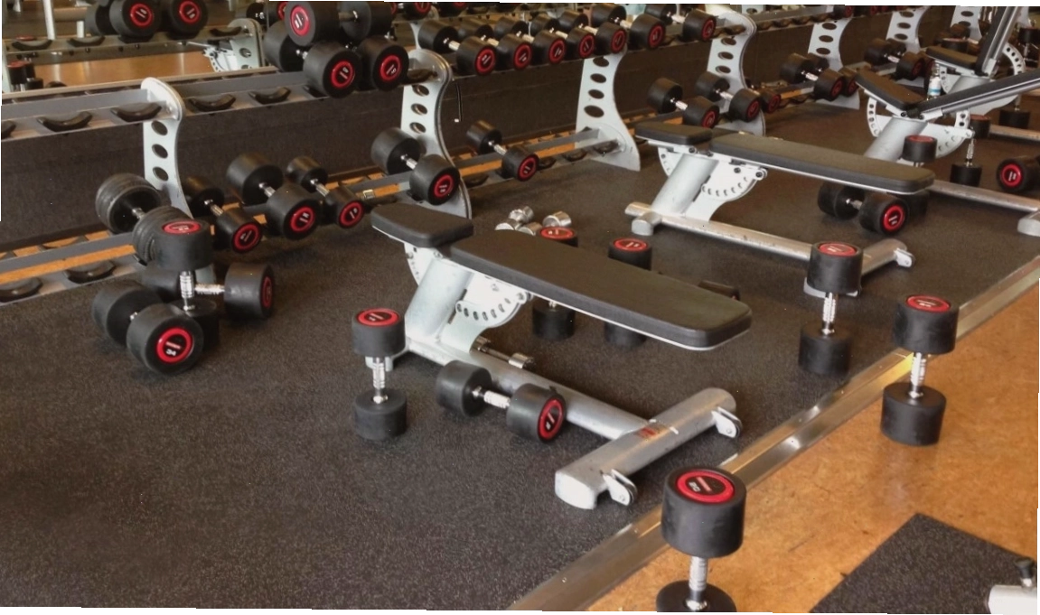 Một phòng gym với nhiều thiết bị tập luyện