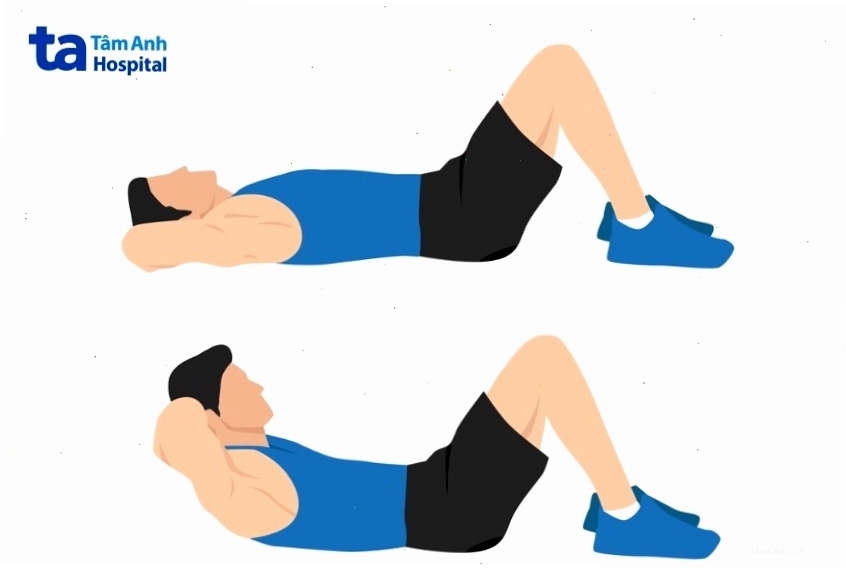 Người đang thực hiện bài tập gập bụng (crunch) đúng kỹ thuật