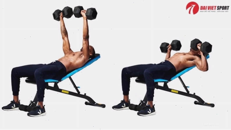 Người tập thực hiện bài tập Incline Dumbbell Press với tạ đơn trên ghế dốc