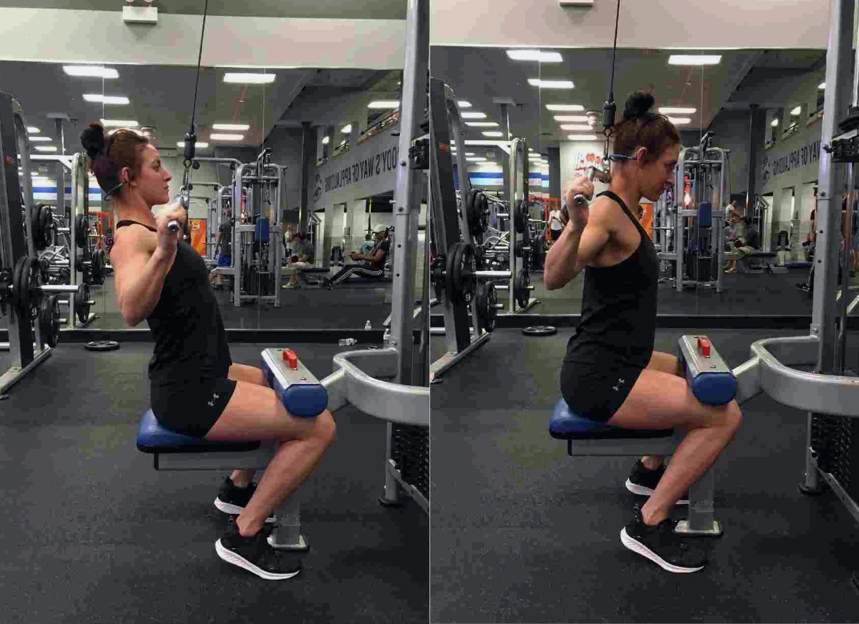 Phụ nữ với dáng ngồi không chuẩn khi tập Lat Pulldown