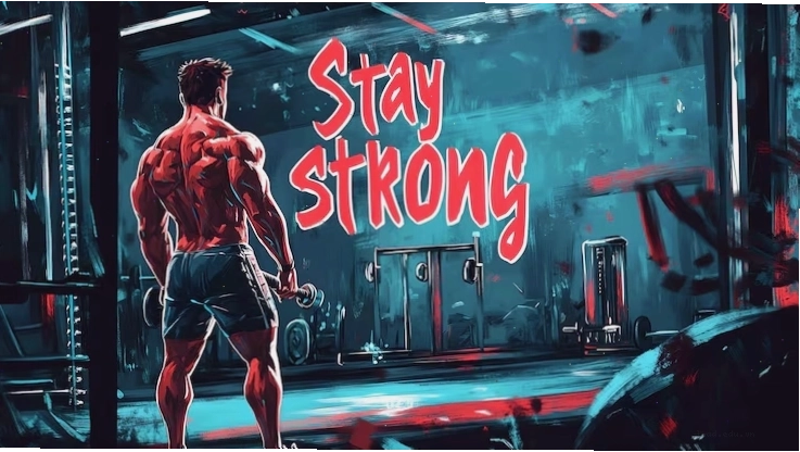 Poster thể hình truyền cảm hứng với hình ảnh người đàn ông lực lưỡng và thông điệp mạnh mẽ