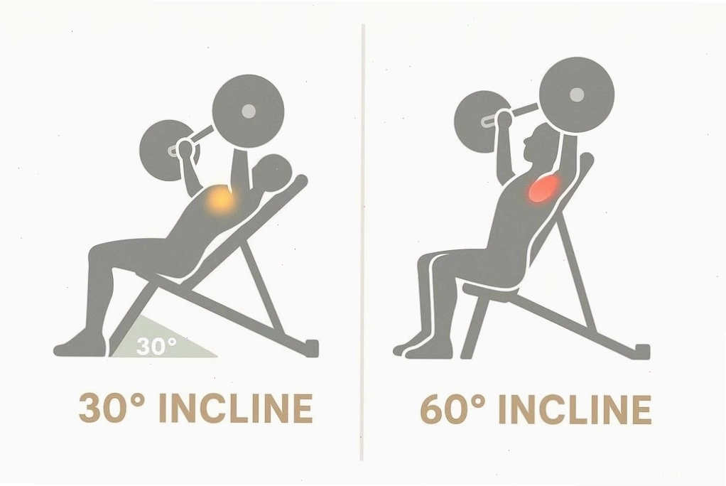 So sánh góc độ ghế tập ảnh hưởng đến kích hoạt cơ ngực trên và vai