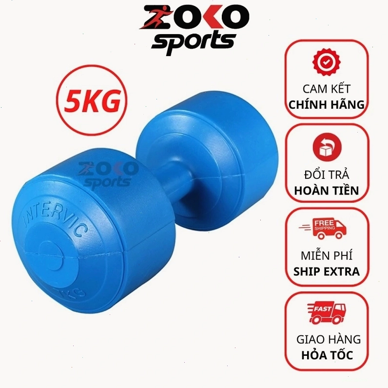 Tạ nhựa 5kg với thiết kế vỏ ngoài bằng nhựa bền chắc