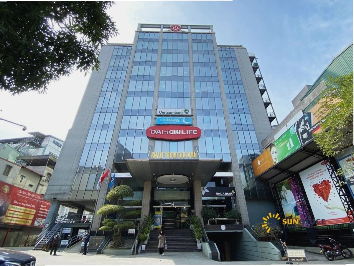 Tòa nhà Khâm Thiên Building nhìn từ bên ngoài, kiến trúc hiện đại và sang trọng